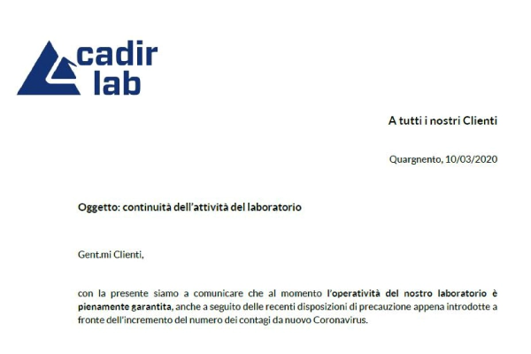 Continuità dell’attività del laboratorio